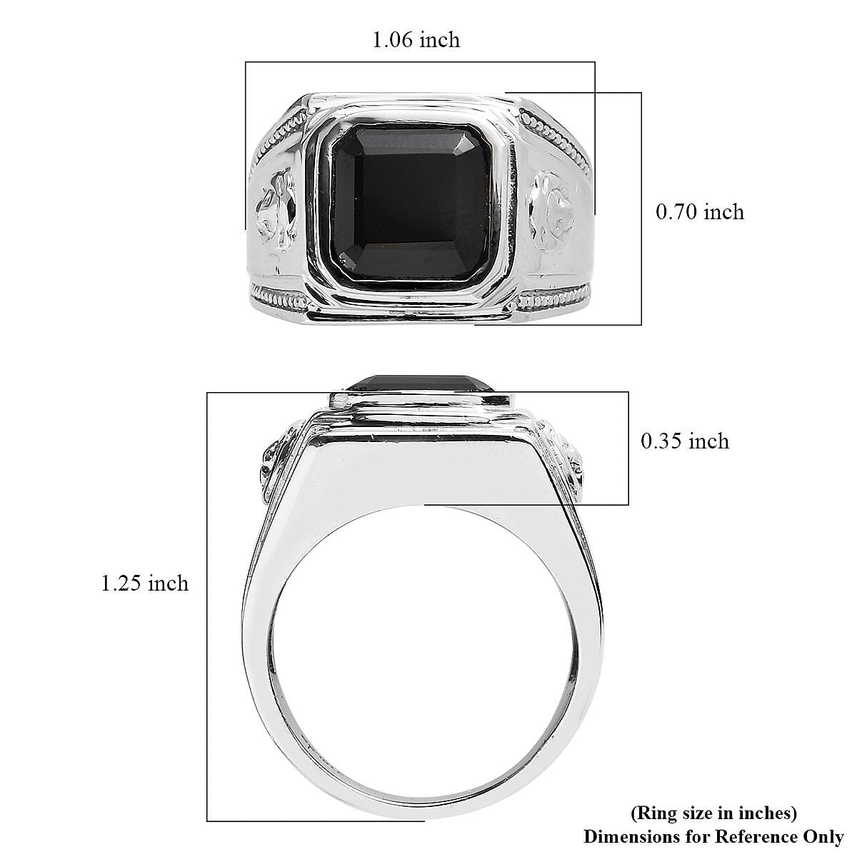 Asscher Cut Thai Black Spinel Men's Ring in Stainless Steel (Size 10.0) 7.50 ctw