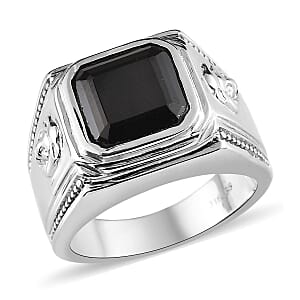 Asscher Cut Thai Black Spinel 7.50 ctw Men's Ring in Stainless Steel (Size 11.0)