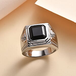 Asscher Cut Thai Black Spinel 7.50 ctw Men's Ring in Stainless Steel (Size 11.0)