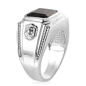 Asscher Cut Thai Black Spinel 7.50 ctw Men's Ring in Stainless Steel (Size 11.0)
