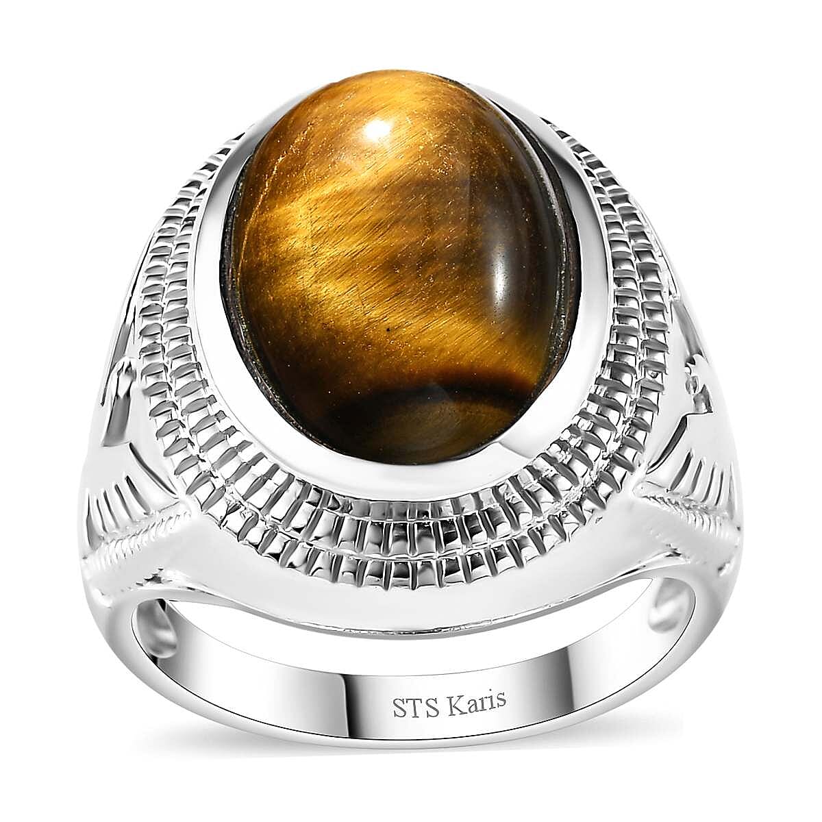 Karis Tiger's Eye 5.85 ctw Men's Ring in Platinum Bond (Size 12.0) image number 0