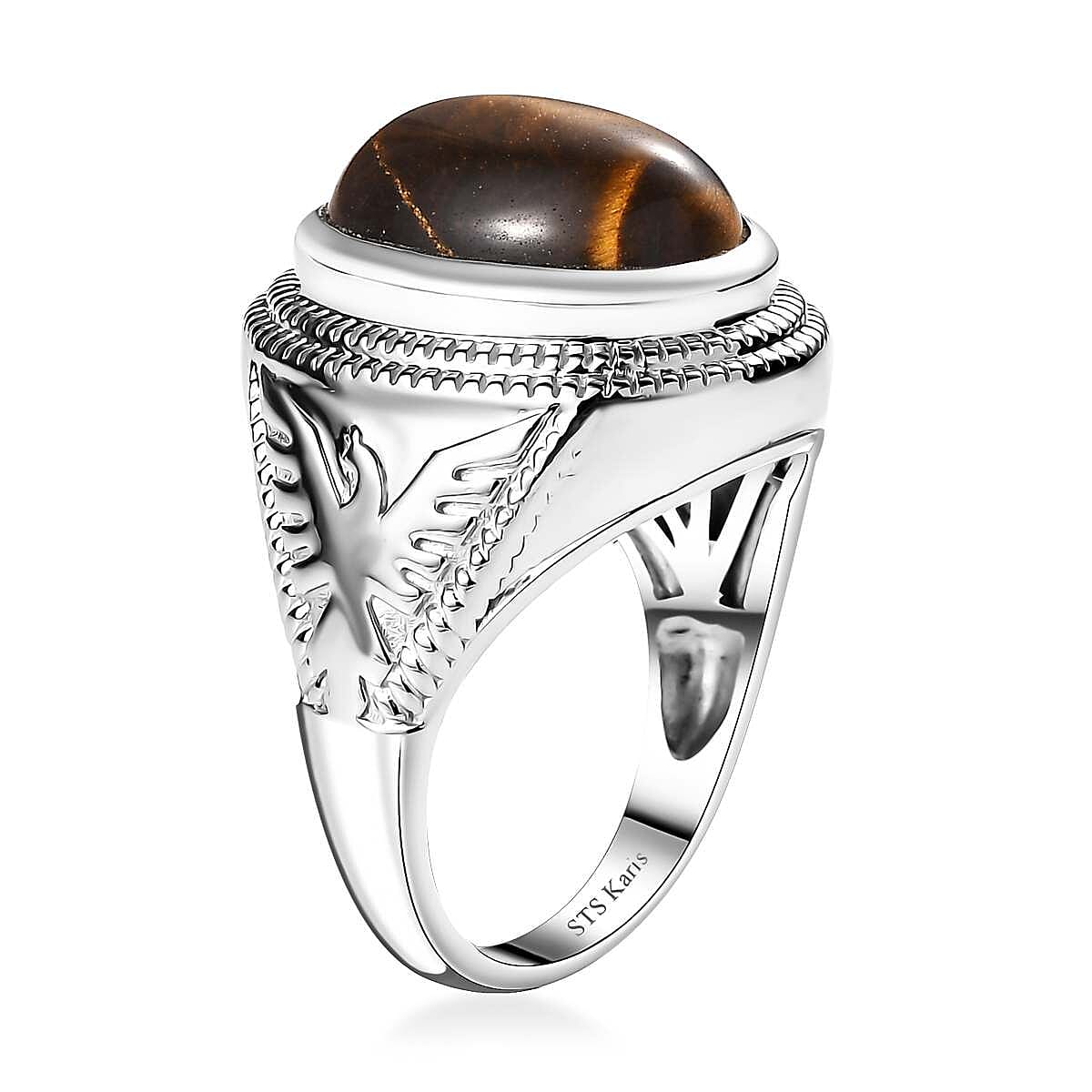 Karis Tiger's Eye 5.85 ctw Men's Ring in Platinum Bond (Size 12.0) image number 3