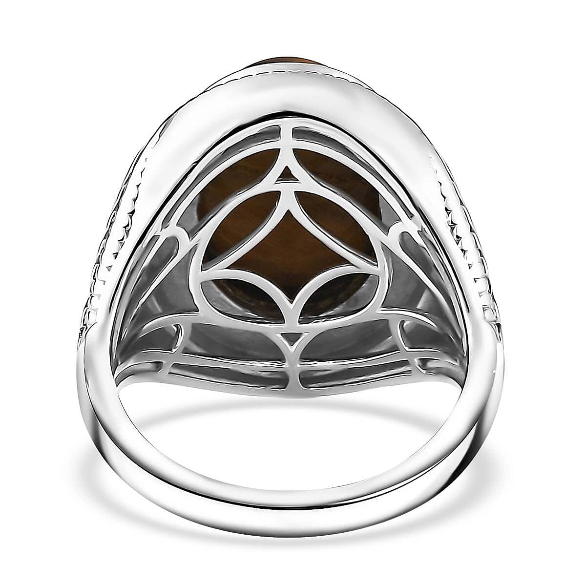 Karis Tiger's Eye 5.85 ctw Men's Ring in Platinum Bond (Size 12.0) image number 4