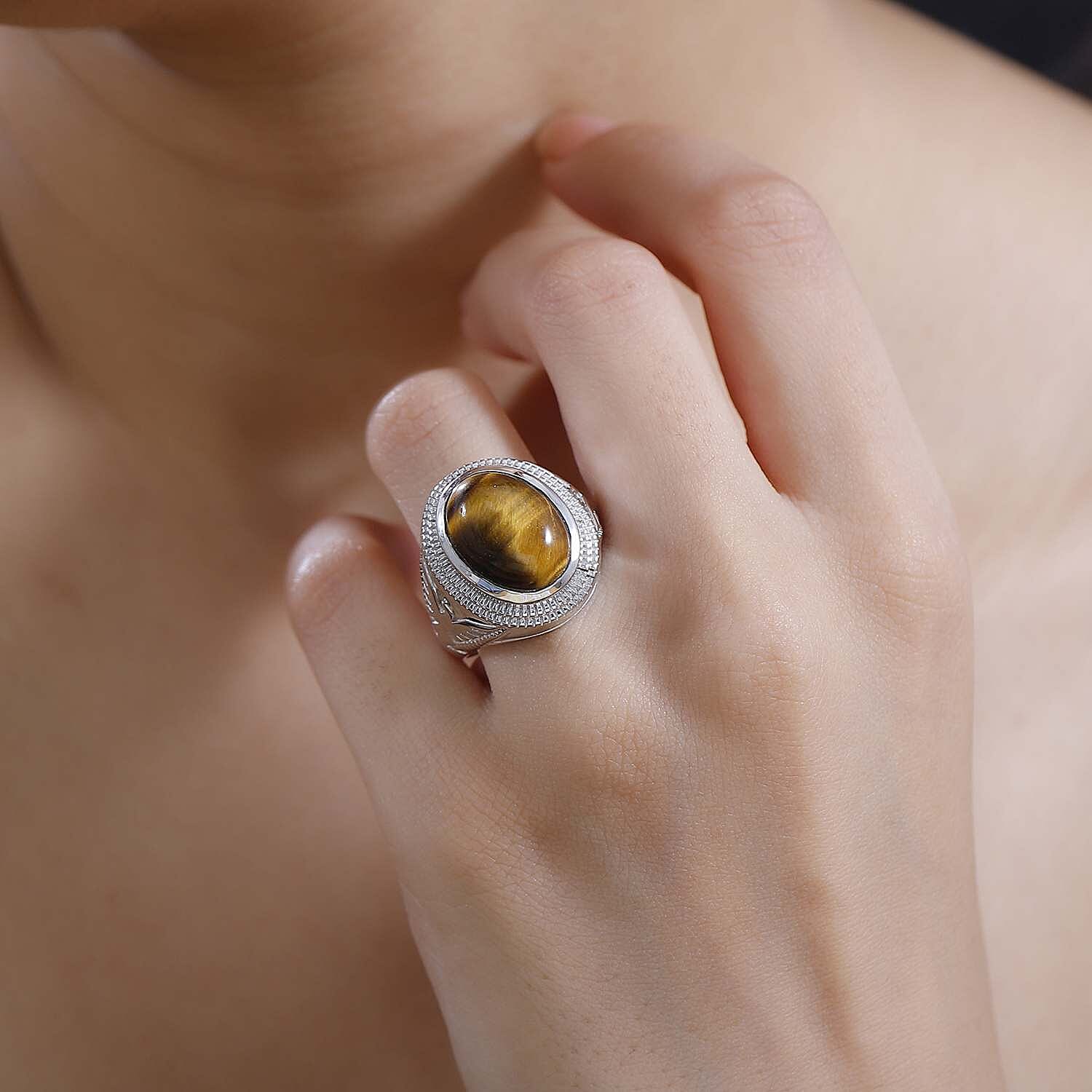 Karis Tiger's Eye 5.85 ctw Men's Ring in Platinum Bond (Size 13.0)