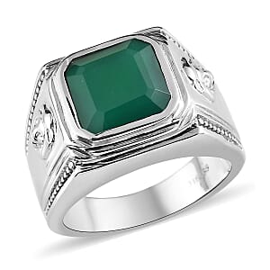 Asscher Cut Green Onyx 5.35 ctw Men's Ring in Stainless Steel (Size 10.0)