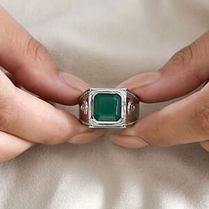 Asscher Cut Green Onyx 5.35 ctw Men's Ring in Stainless Steel (Size 11.0)