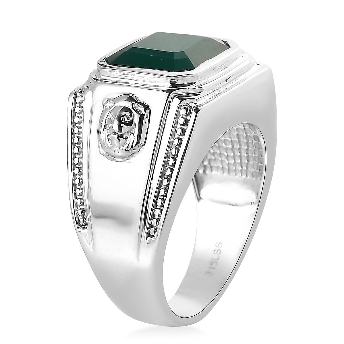 Asscher Cut Green Onyx 5.35 ctw Men's Ring in Stainless Steel (Size 11.0) image number 3