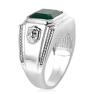 Asscher Cut Green Onyx 5.35 ctw Men's Ring in Stainless Steel (Size 11.0)