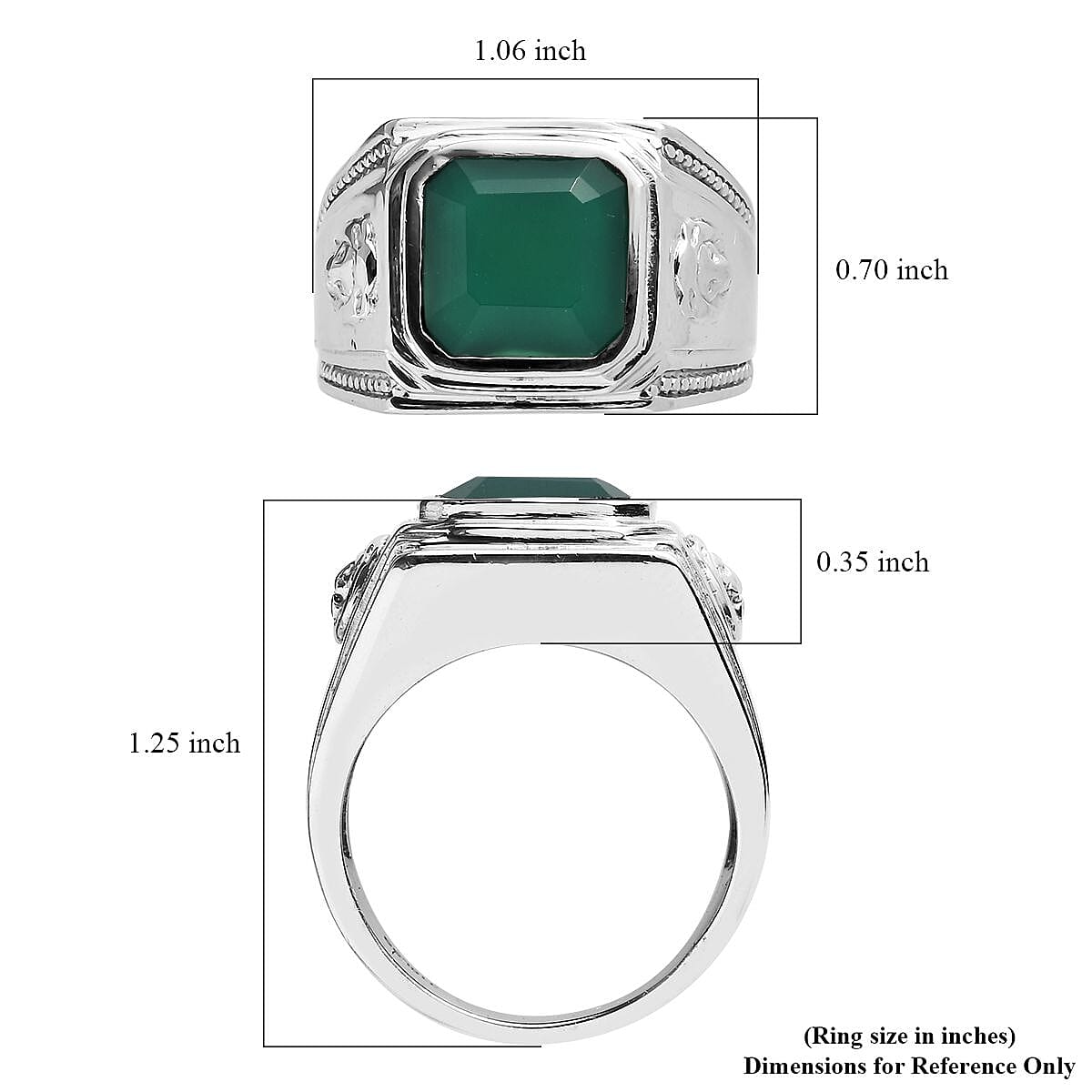Asscher Cut Green Onyx 5.35 ctw Men's Ring in Stainless Steel (Size 11.0) image number 5