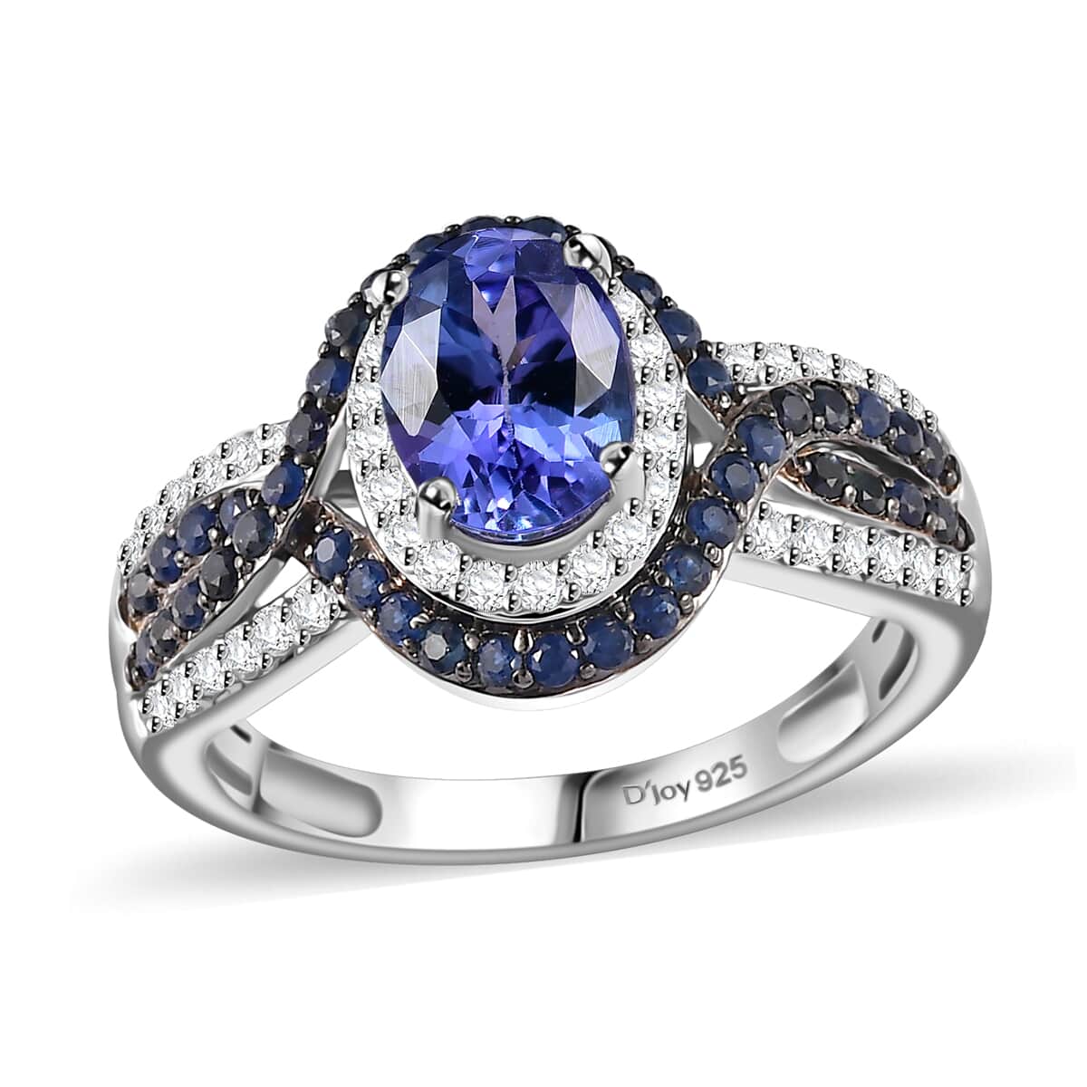 Tanzanite, Multi Gemstone Halo Ring in Platinum Over Sterling Silver (Size 10.0) 2.35 ctw image number 0