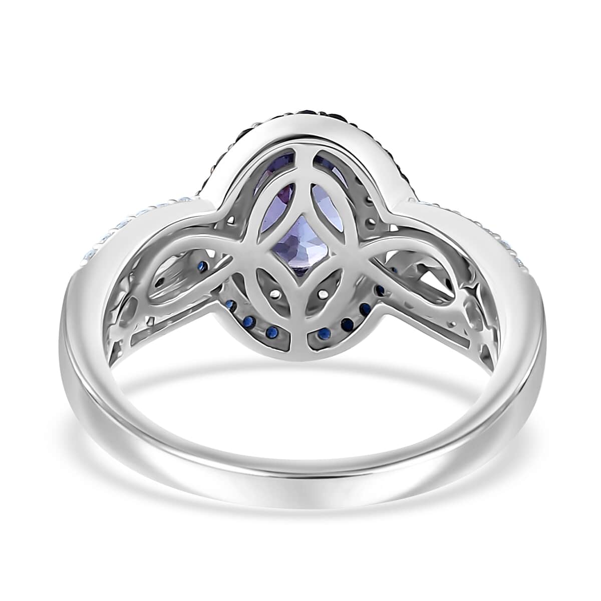 Tanzanite, Multi Gemstone Halo Ring in Platinum Over Sterling Silver (Size 10.0) 2.35 ctw image number 4