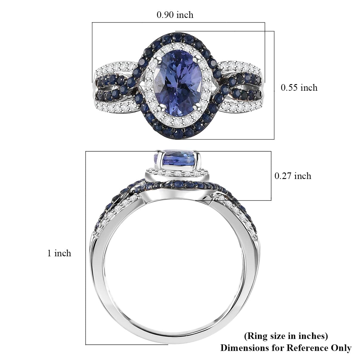 Tanzanite, Multi Gemstone Halo Ring in Platinum Over Sterling Silver (Size 10.0) 2.35 ctw image number 5