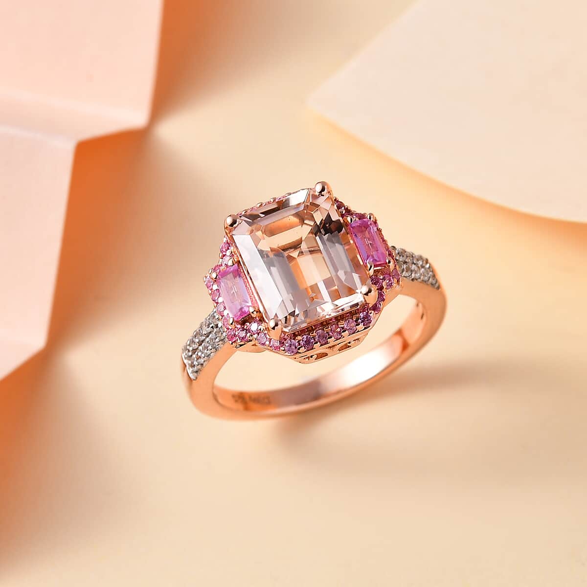 Premium Marropino Morganite and Multi Gemstone 4.00 ctw Ring in Vermeil Rose Gold Over Sterling Silver (Size 7.0) image number 1