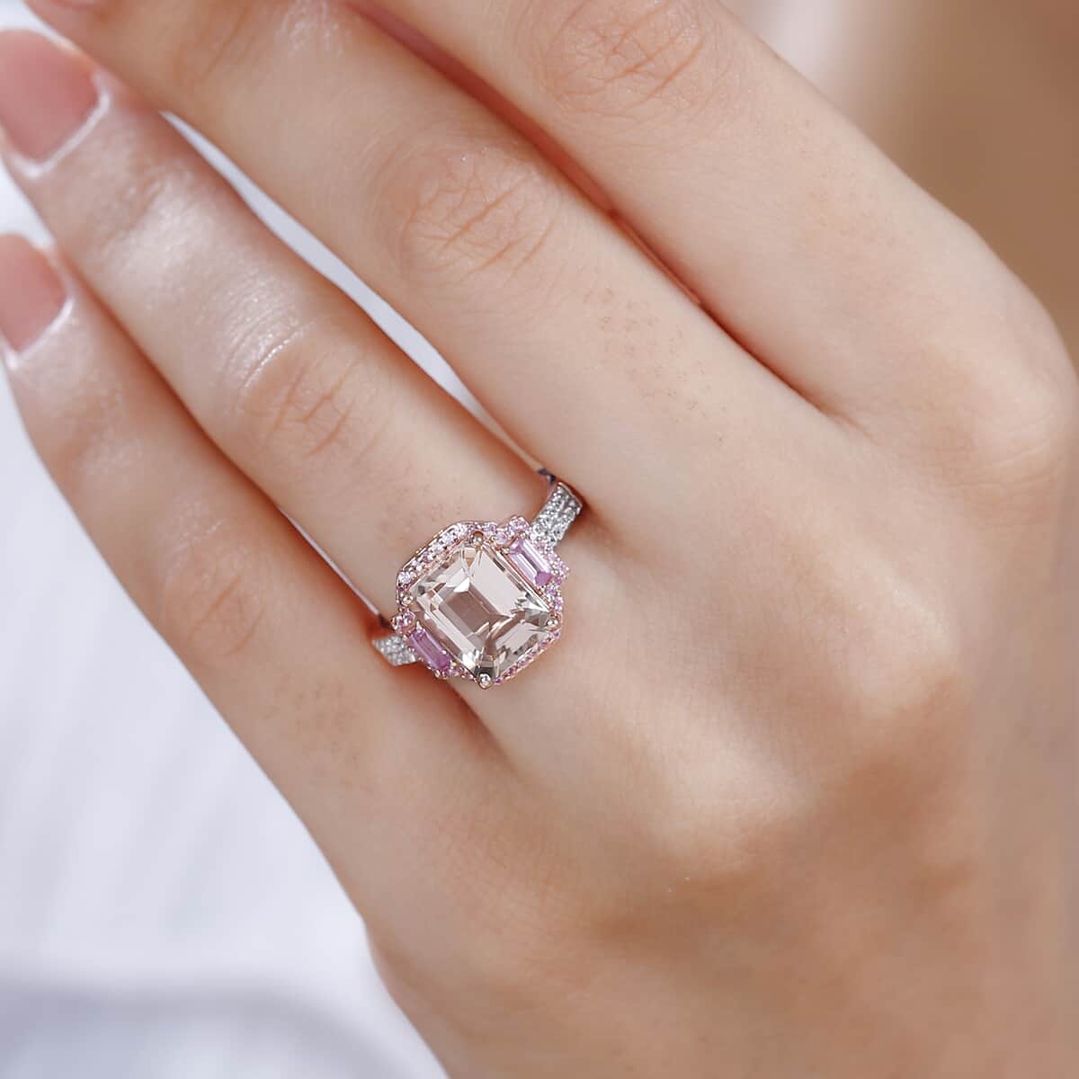 Premium Marropino Morganite and Multi Gemstone 4.00 ctw Ring in Vermeil Rose Gold Over Sterling Silver (Size 7.0) image number 2