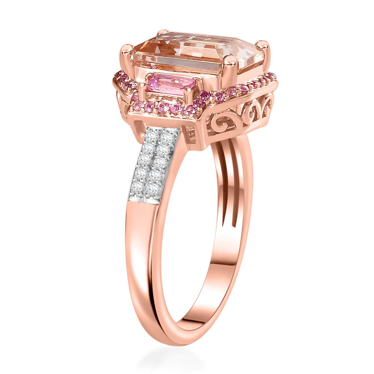 Premium Marropino Morganite and Multi Gemstone 4.00 ctw Ring in Vermeil Rose Gold Over Sterling Silver (Size 7.0) image number 3