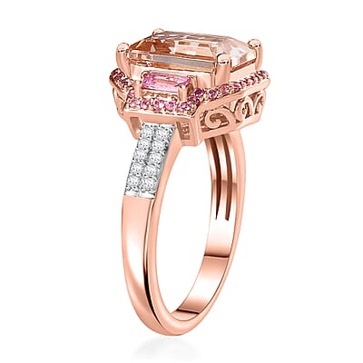 Premium Marropino Morganite and Multi Gemstone 4.00 ctw Ring in Vermeil Rose Gold Over Sterling Silver (Size 7.0)