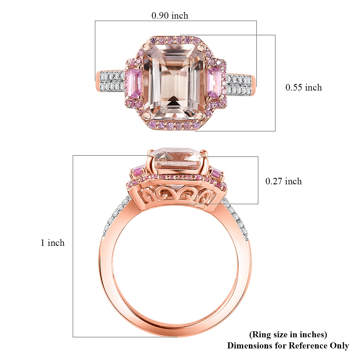 Premium Marropino Morganite and Multi Gemstone 4.00 ctw Ring in Vermeil Rose Gold Over Sterling Silver (Size 7.0)