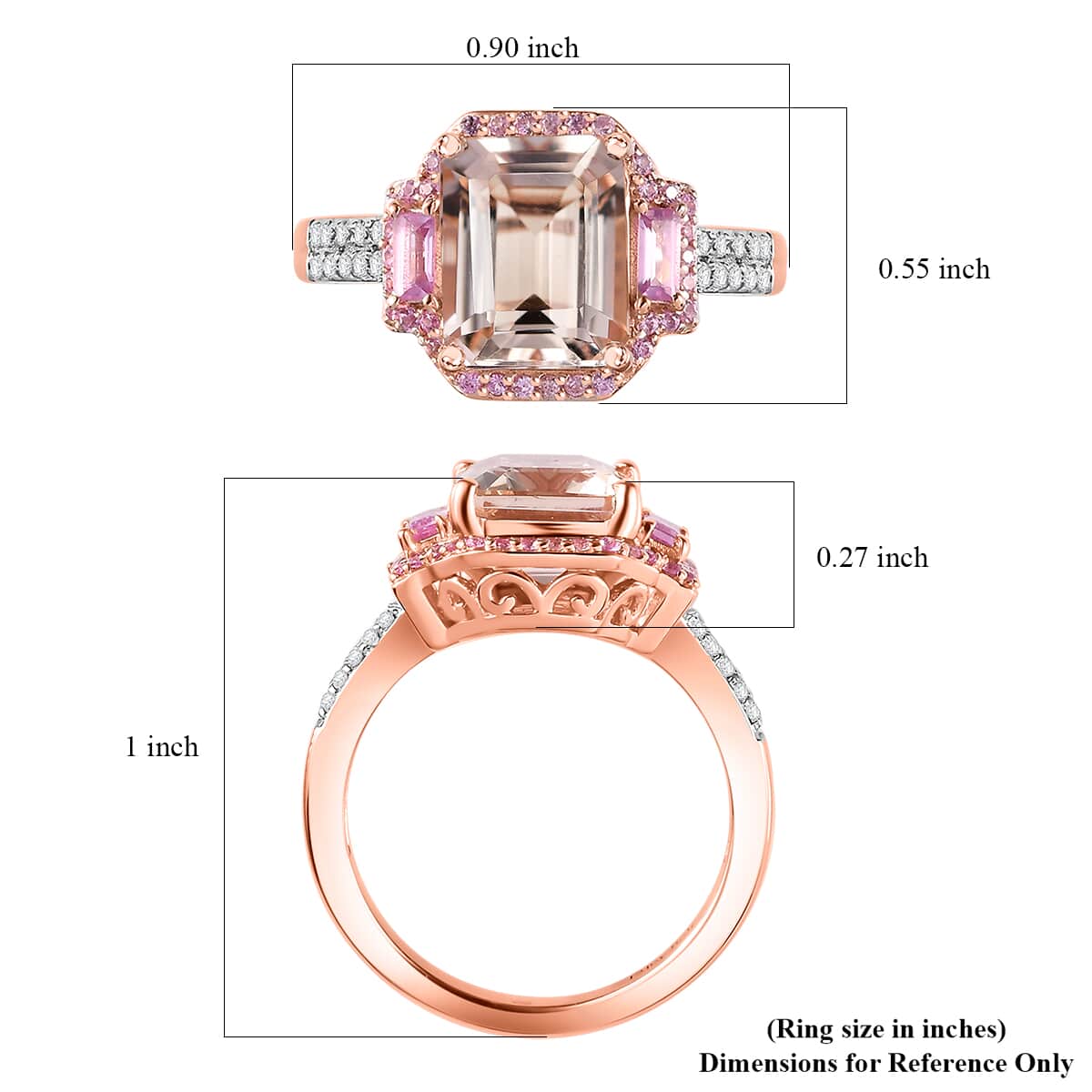 Premium Marropino Morganite and Multi Gemstone 4.00 ctw Ring in Vermeil Rose Gold Over Sterling Silver (Size 7.0) image number 5