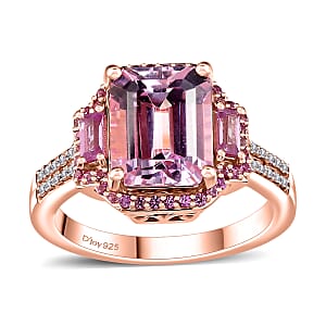 Premium Kunzite and Multi Gemstone 4.80 ctw Ring in Vermeil Rose Gold Over Sterling Silver (Size 7.0)