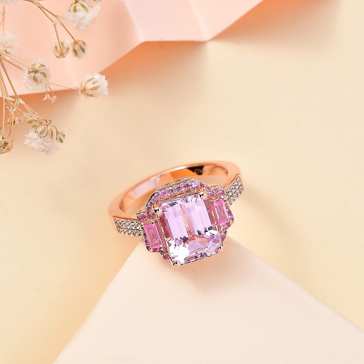 Premium Kunzite and Multi Gemstone 4.80 ctw Ring in Vermeil Rose Gold Over Sterling Silver (Size 7.0) image number 1