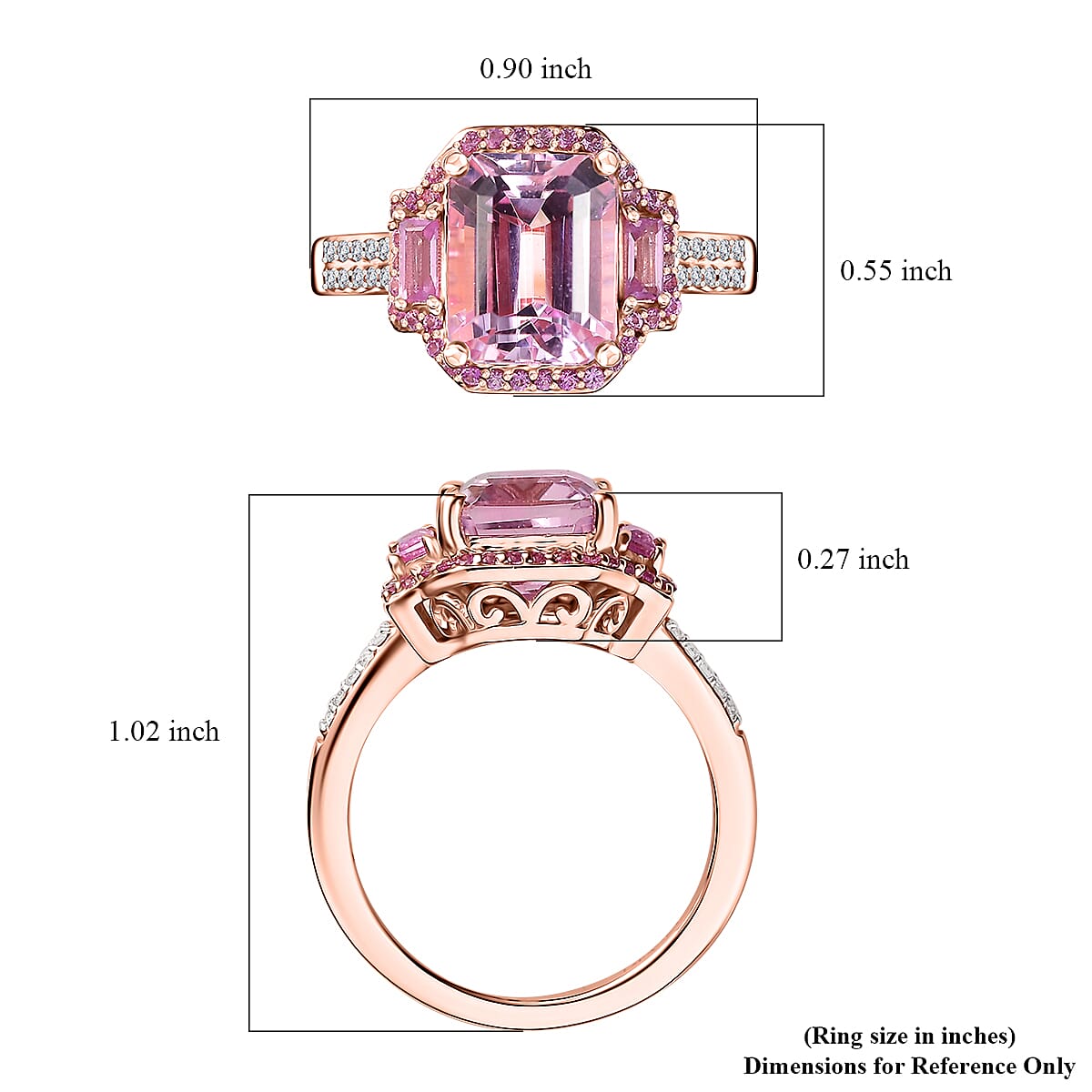 Premium Kunzite and Multi Gemstone 4.80 ctw Ring in Vermeil Rose Gold Over Sterling Silver (Size 7.0) image number 5