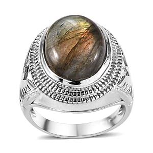 Karis Malagasy Labradorite 10.25 ctw Men's Ring in Platinum Bond (Size 13.0) 