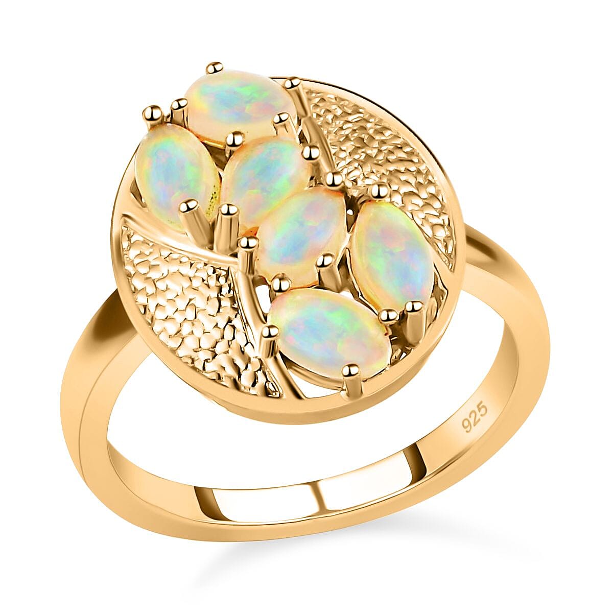 Ethiopian Welo Opal 1.00 ctw Ring in Vermeil Yellow Gold Over Sterling Silver (Size 5.5)