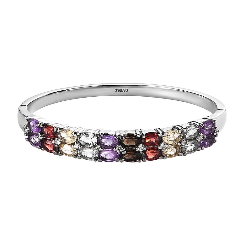 Multi Gemstone 10.50 ctw Bangle Bracelet in Stainless Steel (6.50 In)