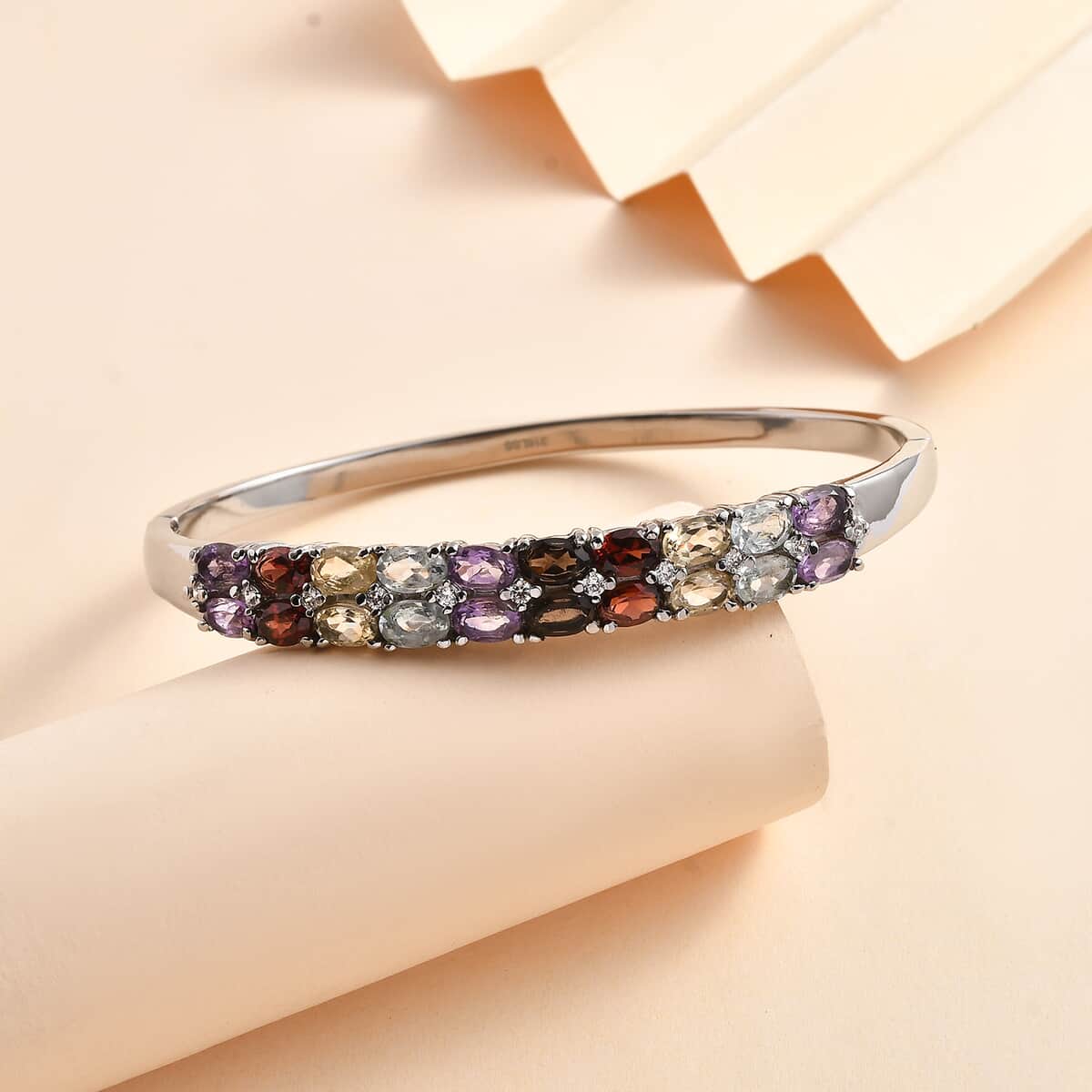 Multi Gemstone 10.50 ctw Bangle Bracelet in Stainless Steel (6.50 In) image number 1