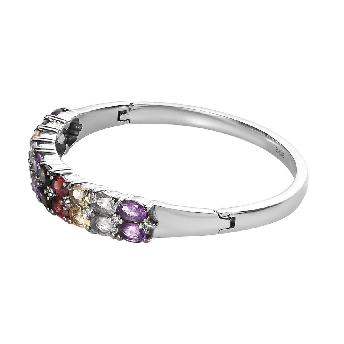 Multi Gemstone 10.50 ctw Bangle Bracelet in Stainless Steel (6.50 In) image number 3