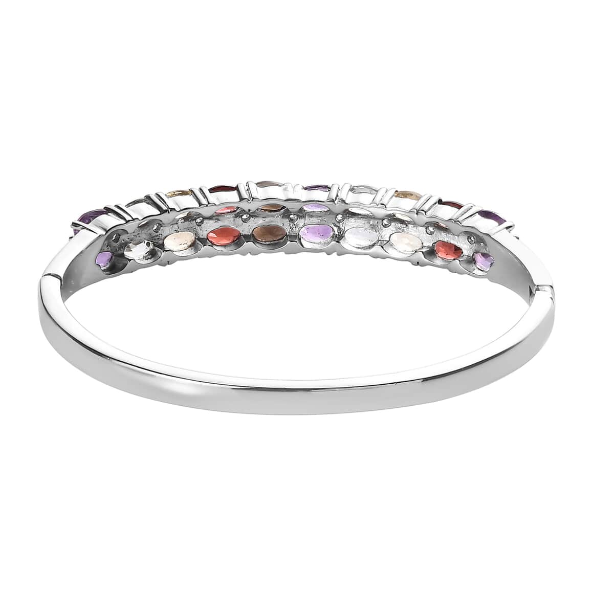 Multi Gemstone 10.50 ctw Bangle Bracelet in Stainless Steel (6.50 In) image number 4