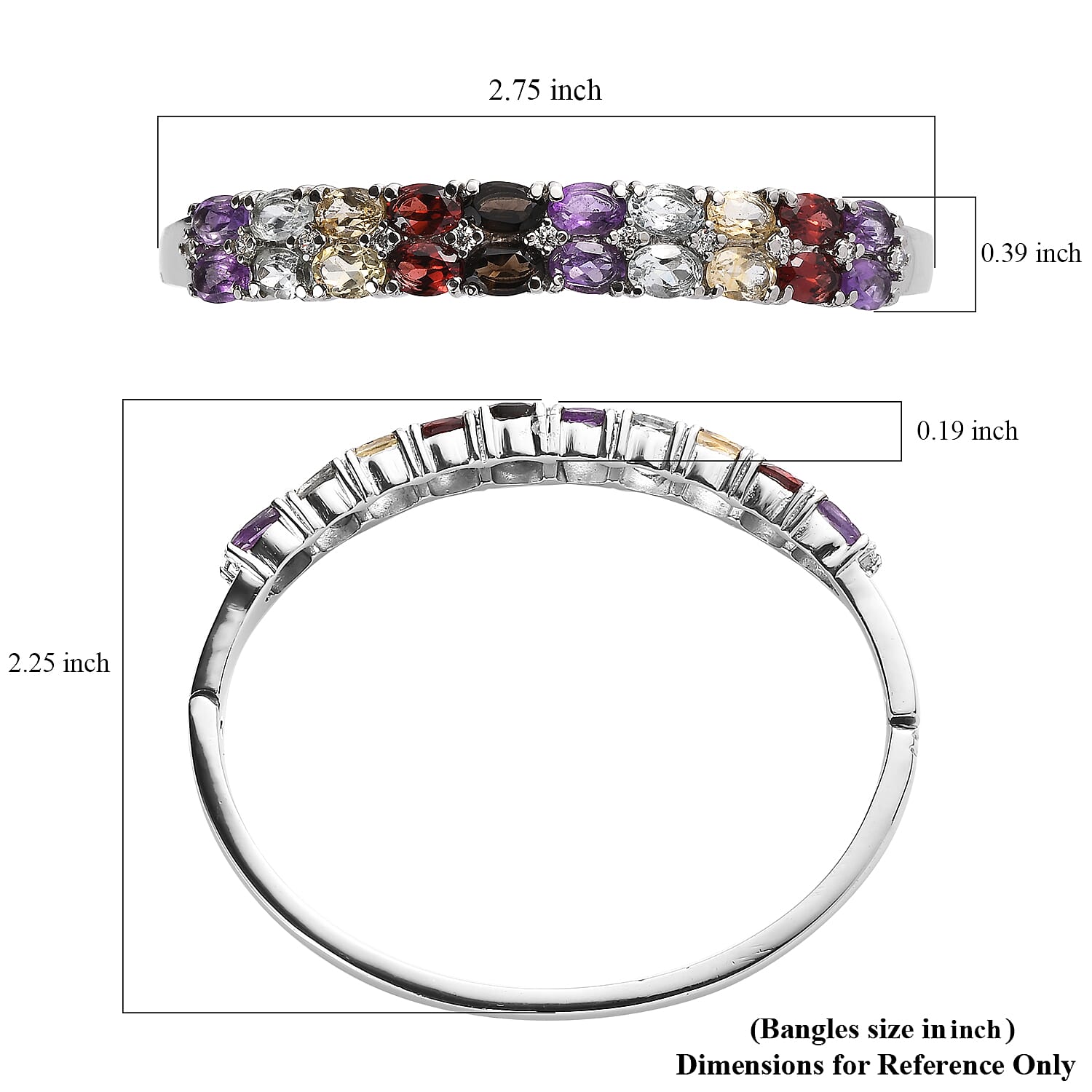 Multi Gemstone 10.50 ctw Bangle Bracelet in Stainless Steel (6.50 In)