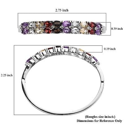 Multi Gemstone 10.50 ctw Bangle Bracelet in Stainless Steel (6.50 In)