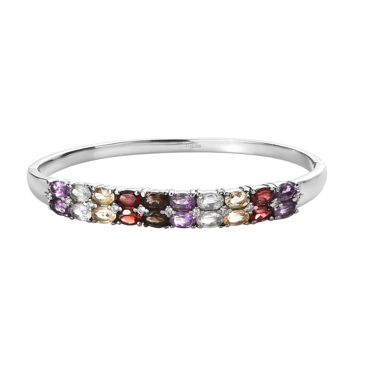 Multi Gemstones 10.50 ctw Bangle Bracelet in Stainless Steel (7.25 In) image number 0