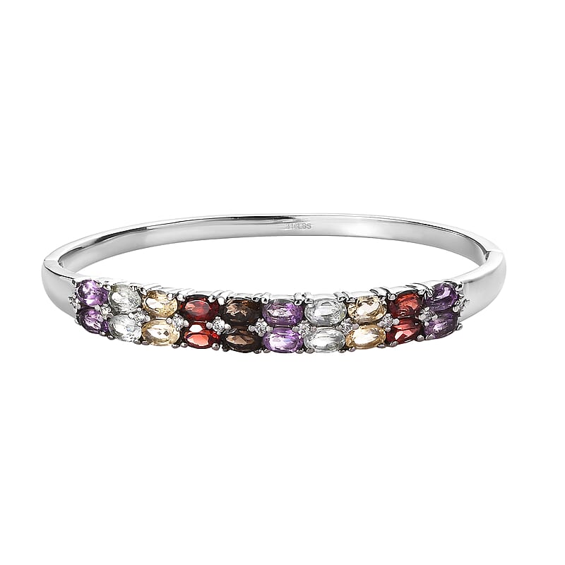 Multi Gemstones 10.50 ctw Bangle Bracelet in Stainless Steel (7.25 In)