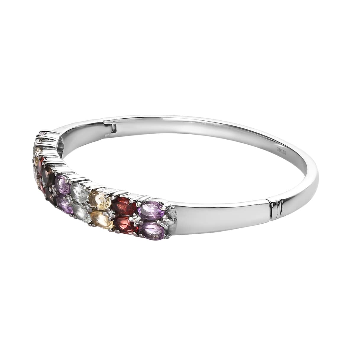 Multi Gemstones 10.50 ctw Bangle Bracelet in Stainless Steel (7.25 In) image number 3