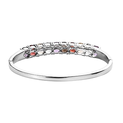 Multi Gemstones 10.50 ctw Bangle Bracelet in Stainless Steel (7.25 In)