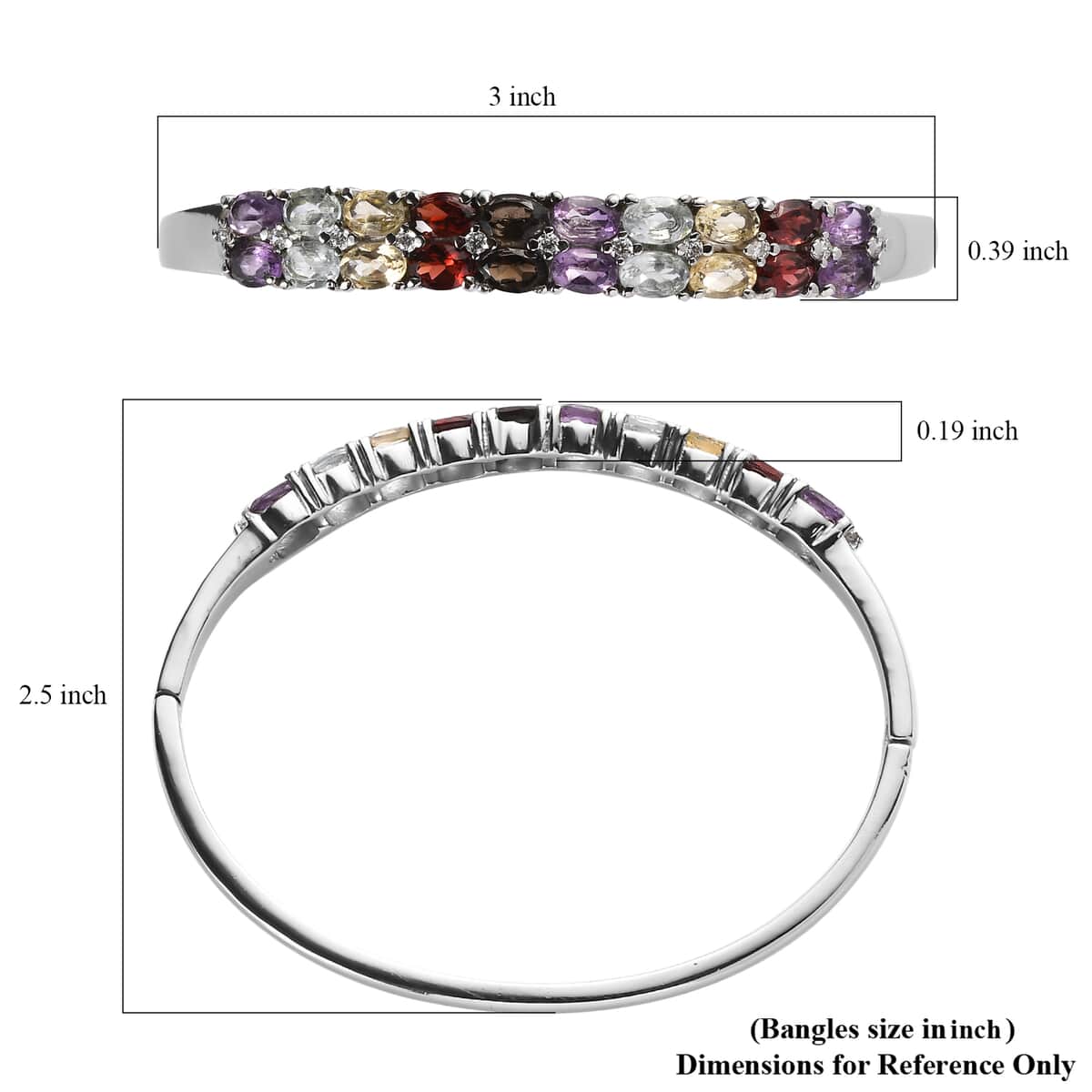 Multi Gemstones 10.50 ctw Bangle Bracelet in Stainless Steel (7.25 In) image number 5