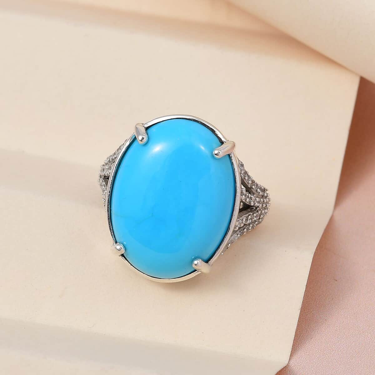 DOORBUSTER Natural Arizona Sleeping Beauty Turquoise and Natural White Zircon Ring in Platinum Over Sterling Silver 12.35 ctw image number 1