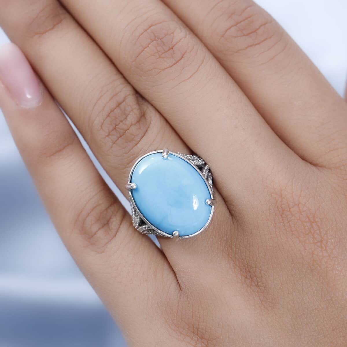 Premium Sleeping Beauty Turquoise and White Zircon Ring in Platinum Over Sterling Silver (Size 10.0) 7.85 ctw image number 2