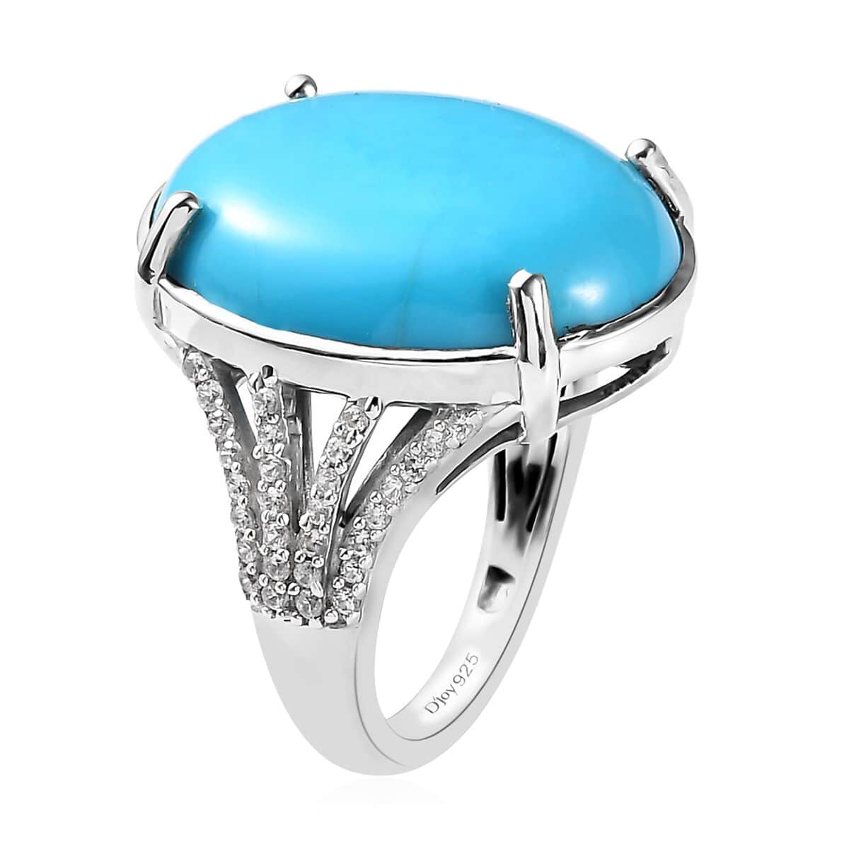 DOORBUSTER Natural Arizona Sleeping Beauty Turquoise and Natural White Zircon Ring in Platinum Over Sterling Silver 12.35 ctw image number 3