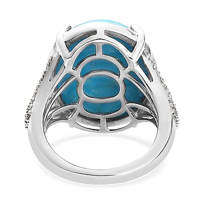 Premium Sleeping Beauty Turquoise and White Zircon Ring in Platinum Over Sterling Silver (Size 10.0) 7.85 ctw