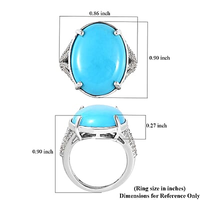 Premium Sleeping Beauty Turquoise and White Zircon Ring in Platinum Over Sterling Silver (Size 10.0) 7.85 ctw
