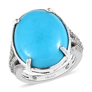 Premium Sleeping Beauty Turquoise and White Zircon Ring in Platinum Over Sterling Silver (Size 7.0) 7.85 ctw