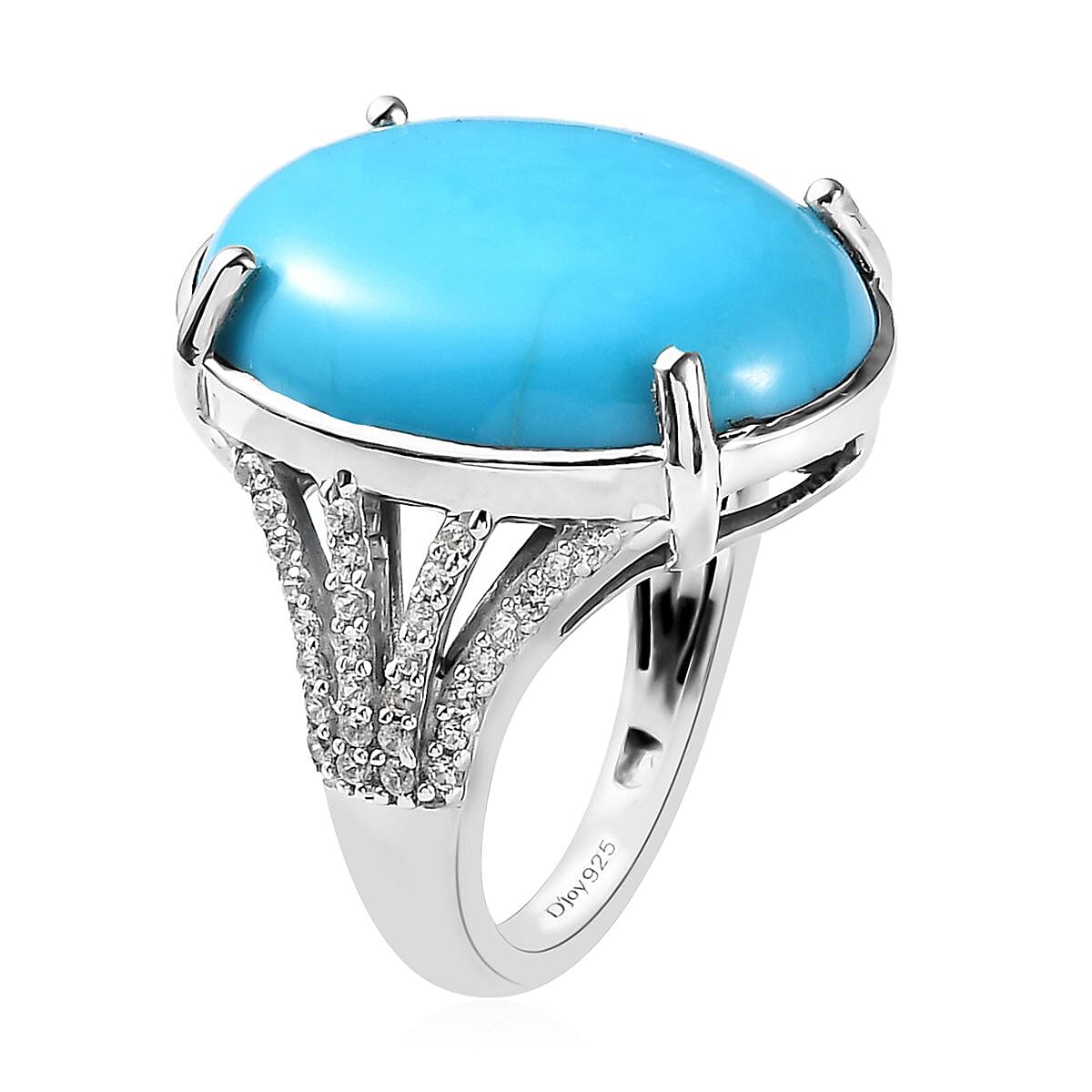 Premium Sleeping Beauty Turquoise and White Zircon Ring in Platinum Over Sterling Silver (Size 7.0) 7.85 ctw image number 3