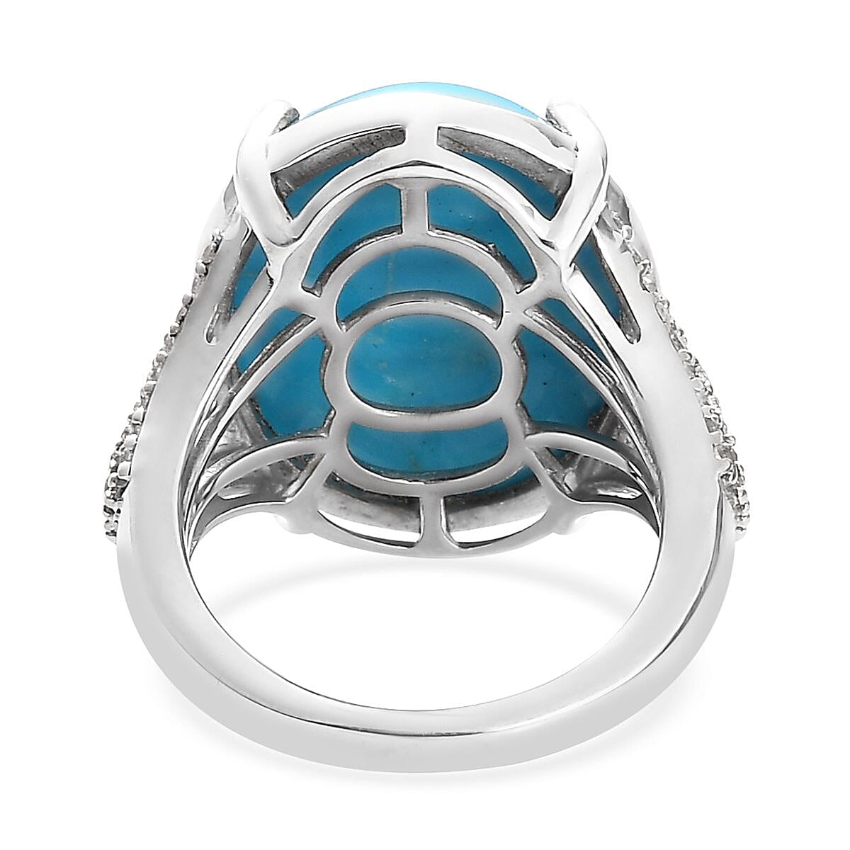 Premium Sleeping Beauty Turquoise and White Zircon Ring in Platinum Over Sterling Silver (Size 7.0) 7.85 ctw image number 4