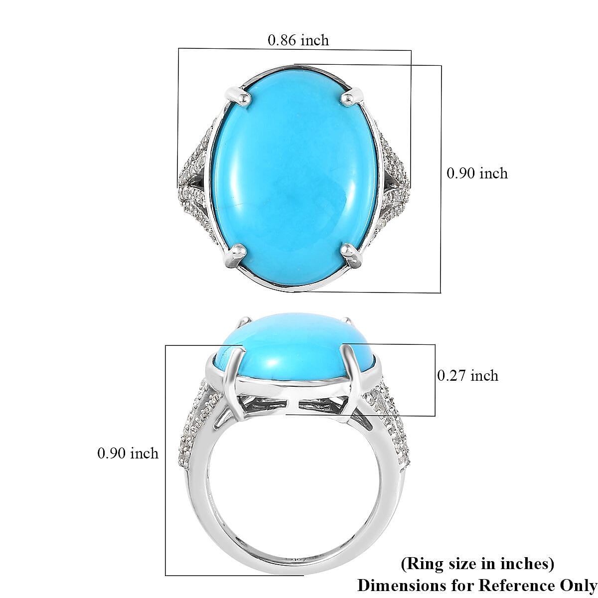 Premium Sleeping Beauty Turquoise and White Zircon Ring in Platinum Over Sterling Silver (Size 7.0) 7.85 ctw image number 5