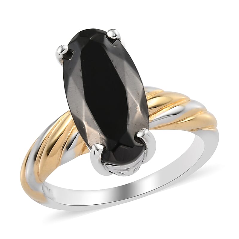 Elite Shungite Solitaire Ring in Vermeil Yellow Gold and Platinum Over Sterling Silver (Size 10.0) 1.65 ctw