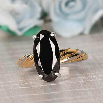 Elite Shungite Solitaire Ring in Vermeil Yellow Gold and Platinum Over Sterling Silver (Size 10.0) 1.65 ctw