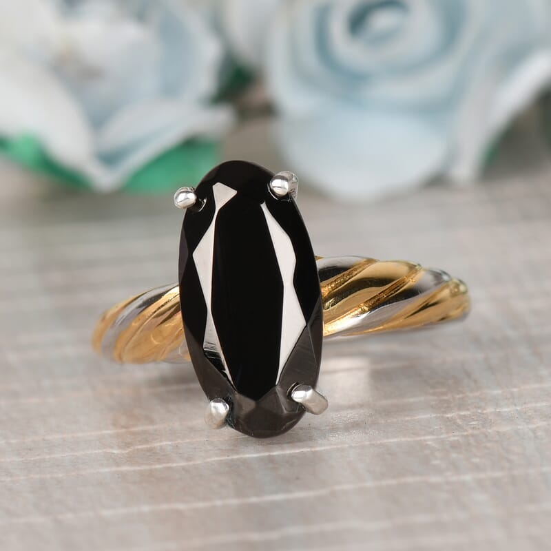 Elite Shungite Solitaire Ring in Vermeil Yellow Gold and Platinum Over Sterling Silver (Size 10.0) 1.65 ctw